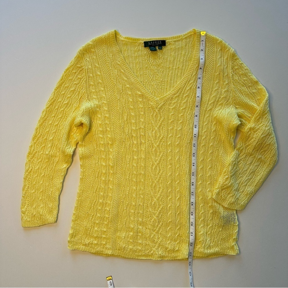 Ralph Lauren Open Weave Linen 3/4 Sleeve V Neck Sweater Size Petite Medium - Picture 4 of 11